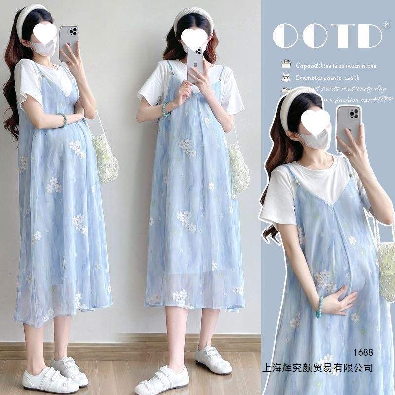 New summer short-sleeved petite maternity dress, belly-covering and age-reducing style, sweet and casual maternity outfit New summer short-sleeved petite maternity dress, belly-covering and age-reducing style, sweet and casual maternity outfit