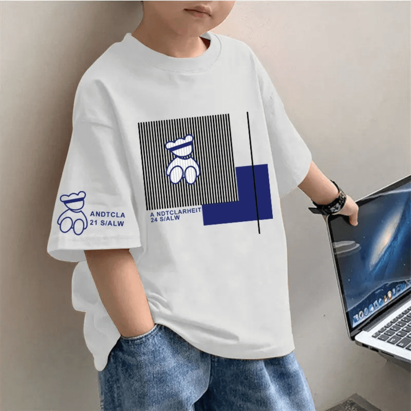 Boys Cotton Short-sleeved T-shirt Explosive Internet Popular Fashion Children's All-match Summer Half-sleeved Loose Trendy Student Ins