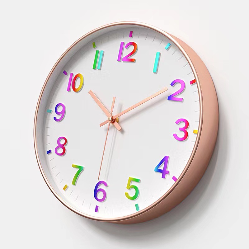 12 pulgadas 30CM simple venta de plástico silencioso reloj de pared creativo de moda sala de estar digital tridimensional arco iris escala reloj de pared