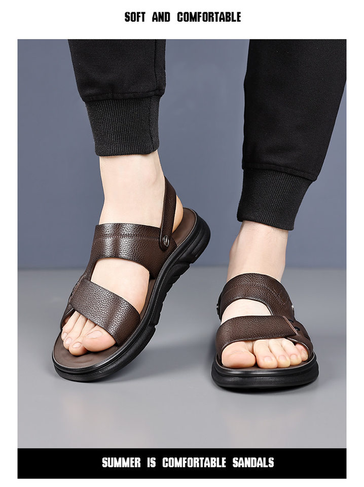 Dép sandal nam da bò lớp đầu thoáng khí, đế mềm êm chân, kiểu hở ngón — 51300 màu nâu, 51300 màu đen chi tiết 10