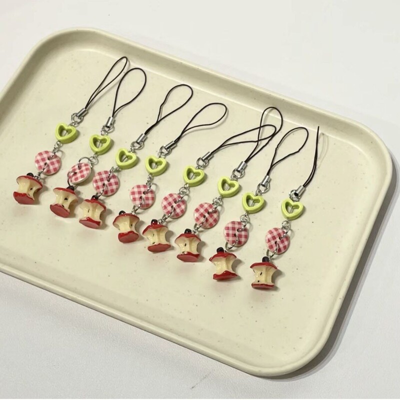 【Mini Apple Core】Apple Party Beaded Small Pendant Kawaii Phone Chain Girly Keychain