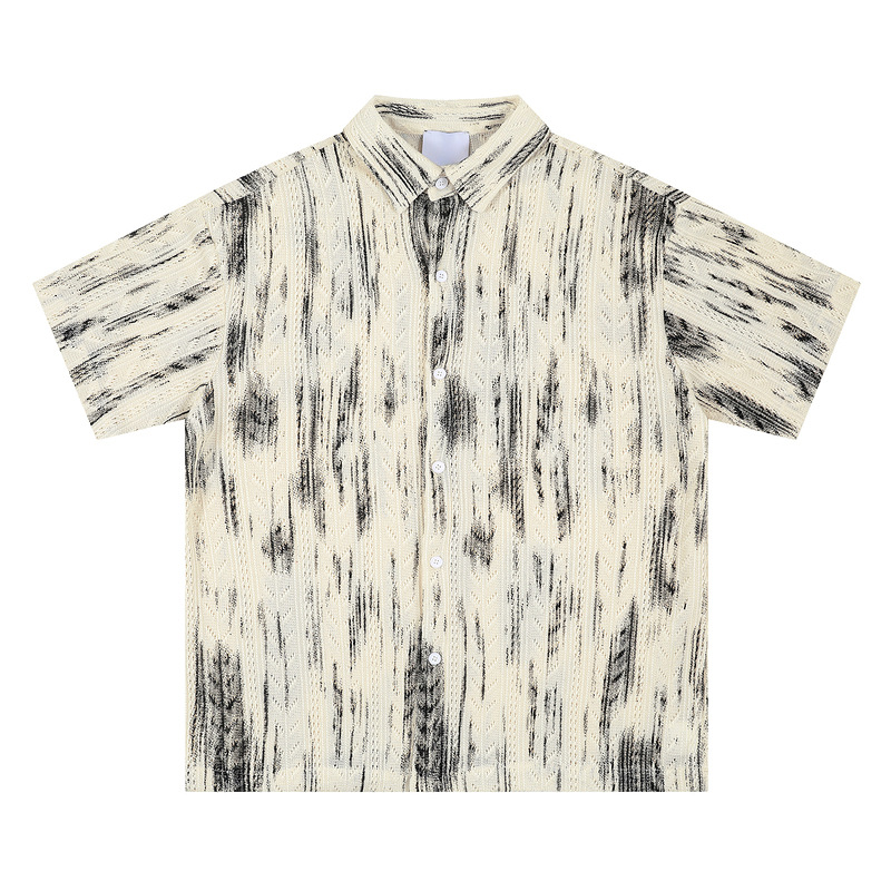 Men's Handsome Floral Short-sleeved Shirt Summer Japanese Style Loose Men's Thin Hawaiian Port-style Hollow Shirt Trendy