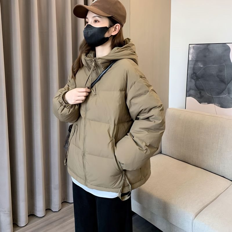 新款2026反季羽绒服女短款韩版宽松小个子双拉链轻薄连帽白鸭绒潮