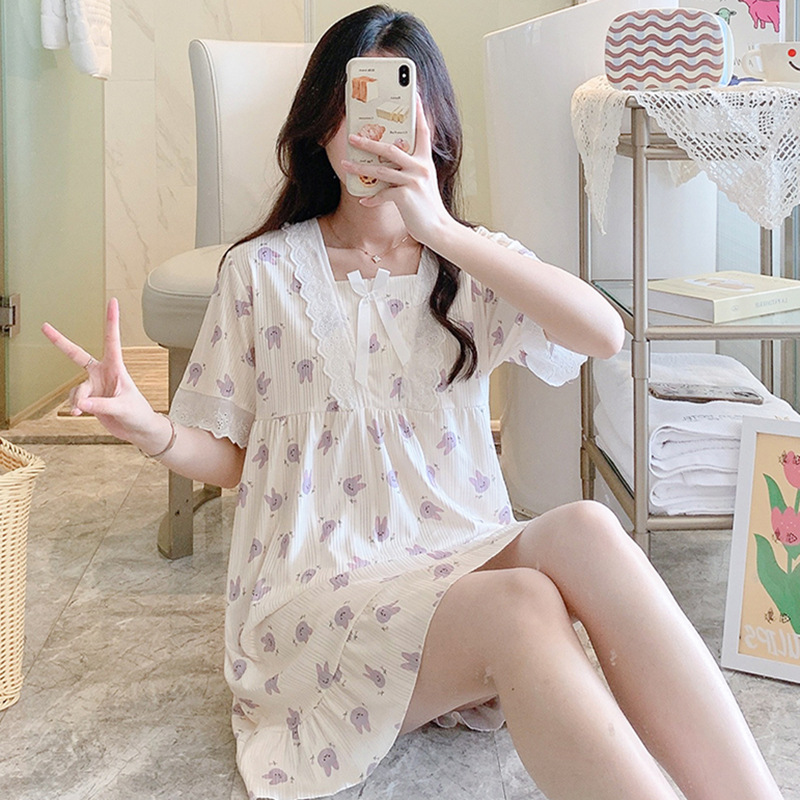 Pijamas de verano de mangas cortas lindas dulces faldas de princesa 2024 nuevo vestido de casa suelto verano