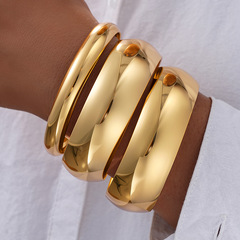 欧美跨境时尚金属风光面手镯套装个性夸张螺纹宽手环bracelet批发