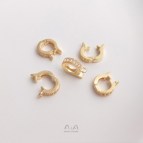 Color-preserving 14K gold-plated zirconium universal pendant buckle pearl jade crystal necklace buckle diy jewelry hanging buckle accessories