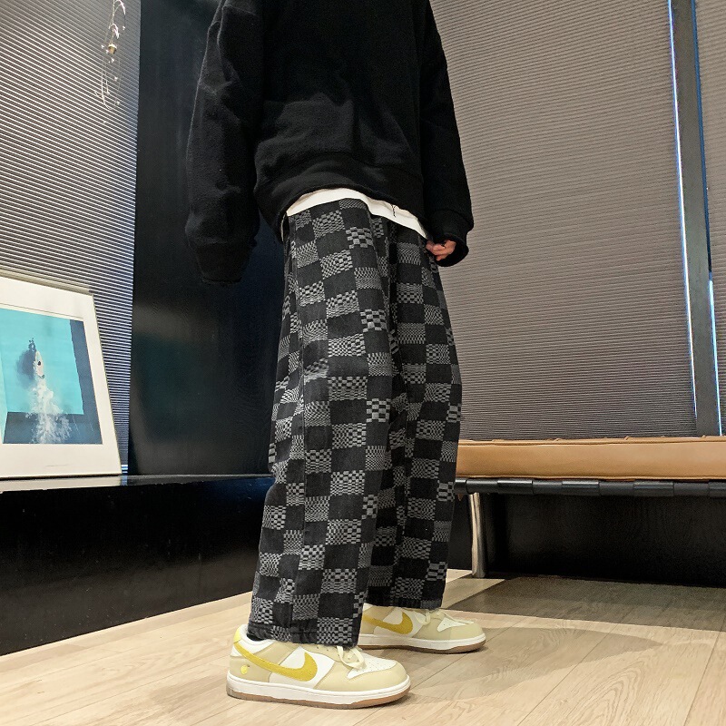 Straight jeans men's spring and autumn fashion brand pants high street ins Korean fashion loose wide leg pants a generation of hair
