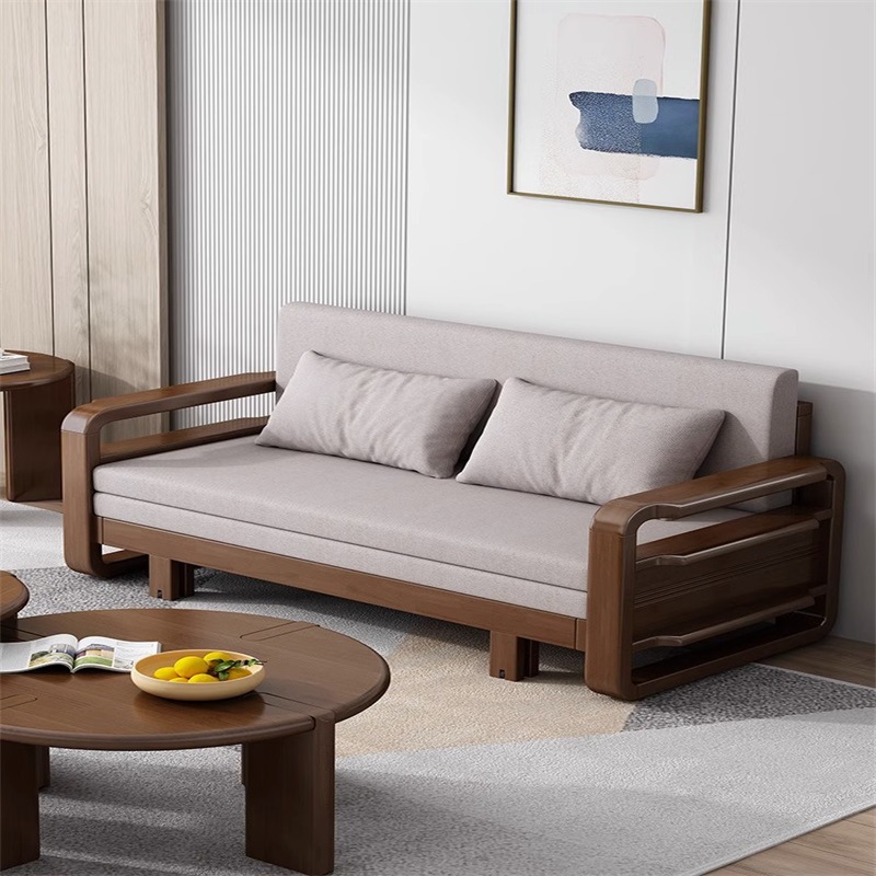 Sofá cama de madera maciza plegable Push-Pull de doble uso pequeño apartamento Individual Doble cama telescópica multifuncional sofá de la sala de estar