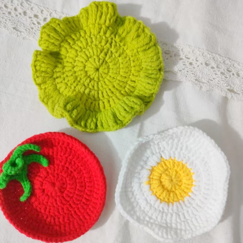 Amazon Handmade Crochet Coaster Creative Table Decoration Tomato Omelette Vegetable Coaster Doll Cushion