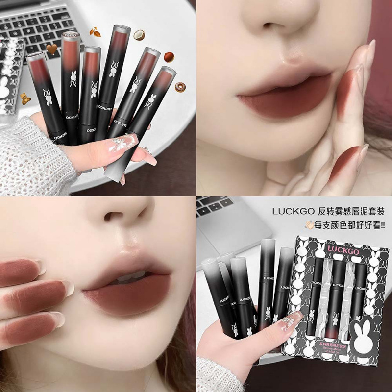 LUCKGO reversión de niebla lipstick set, lipstick brillante, niebla de terciopelo, brillo labial blanco, lipstick barato para estudiantes