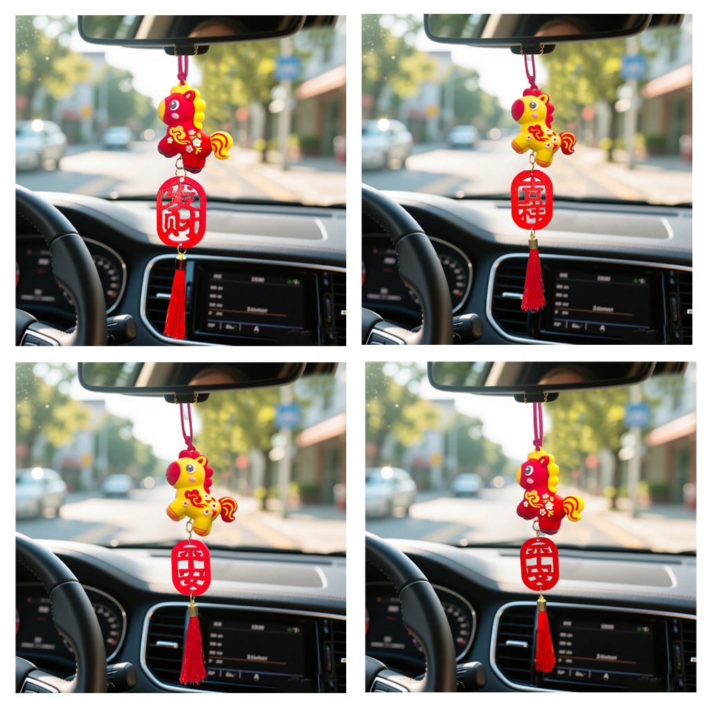 Año del Caballo nuevo colgante de automóvil todo el camino seguro colgante de espejo retrovisor interior colgante de dibujos animados creativo colgante decoración