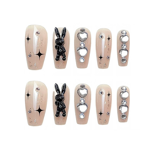 Sweet and Cool Spicy Bunny False Nail Sheet Long T Cross-border Milk Tea Color Finished Nail Decorative Nail Polish Nails