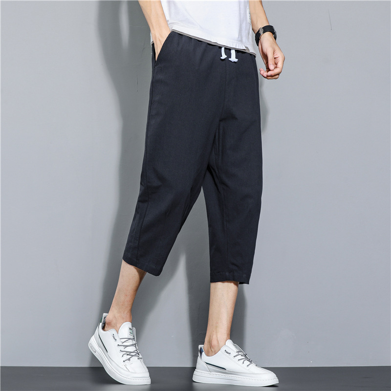 2022 verano nuevo estilo estilo chino pantalones cortos simples de algodón y lino pantalones casuales de lino finos sueltos de gran tamaño japoneses