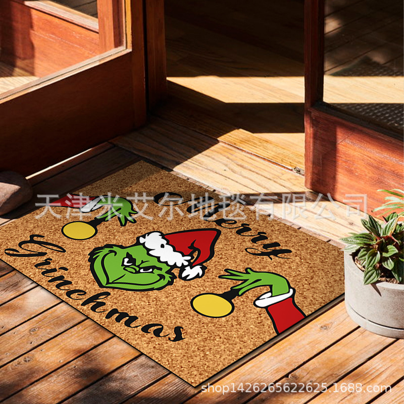 Alfombra de piso de payaso verde transfronteriza Grinch Navidad alfombra de puerta decorativa alfombra de piso al aire libre alfombra de vacaciones de Navidad