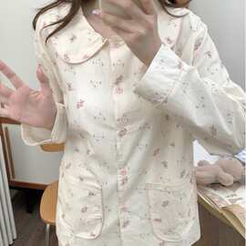 韩国ins女士秋冬新品磨毛宽松大码小熊碎花甜美家居服睡衣套装女
