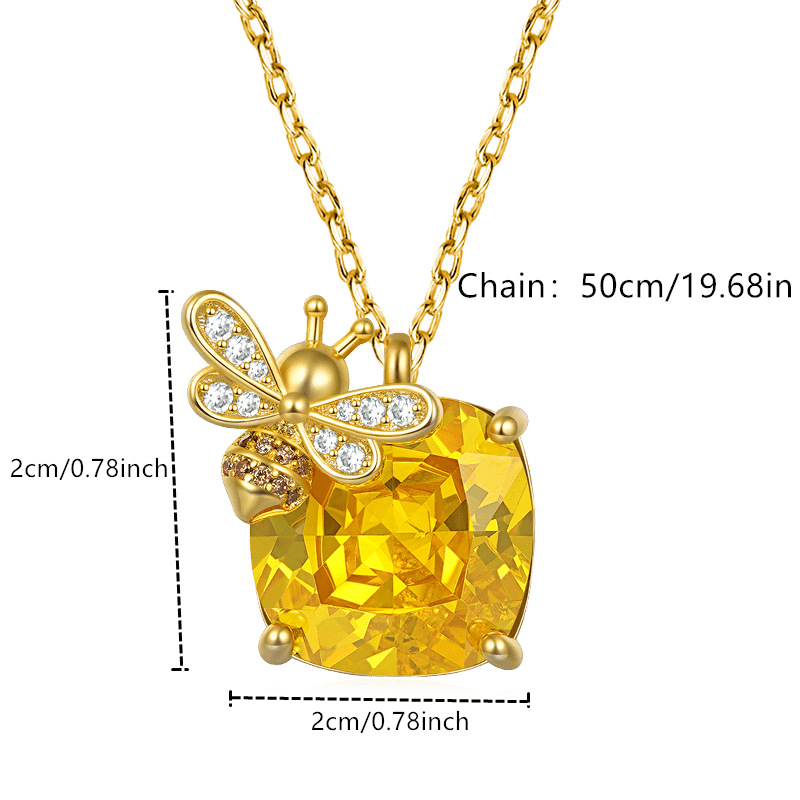 Collana con ciondolo a forma di piccola ape in cristallo giallo scintillante, alla moda e versatile, accessori da donna alla moda_voghion.com
