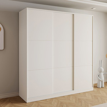 奶油风衣柜家用卧室推拉门现代简约简易小户型实木出租房用经济型
