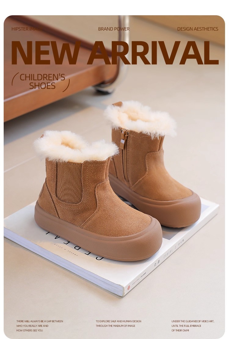 Children's Boots 2025 New Winter Big Snow Cotton Girls' Baby Fleece-Lined Kids' Shoes_voghion.com
