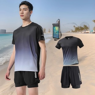 Men's Swimsuit Suit 2025 Summer Quick-Drying Anti-Embarrassment Loose Large Size Hot Spring Swimming Equipment Short-Sleeved Swimming Trunks