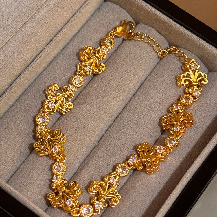 中古锆石花朵鸢尾花手链复古宫廷风时尚精致手环轻奢高级感手饰女|undefined