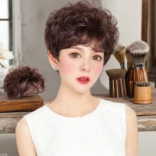 Manufacturer Wholesale Women's Head Replacement Block New Style Middle-Aged and Elderly Mothers' White-Covering Short Curly Hair Block Simulating Human Hair Pieces