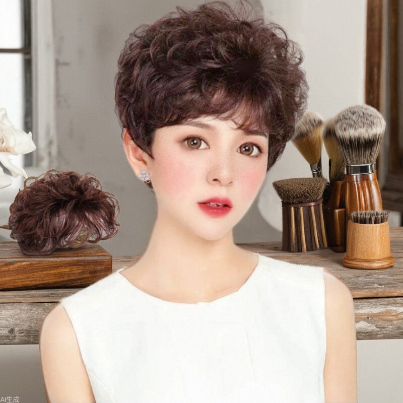 Factory wholesale ladies head replacement block new middle-aged and elderly mothers covered white short curly hair block simulation human hair piece