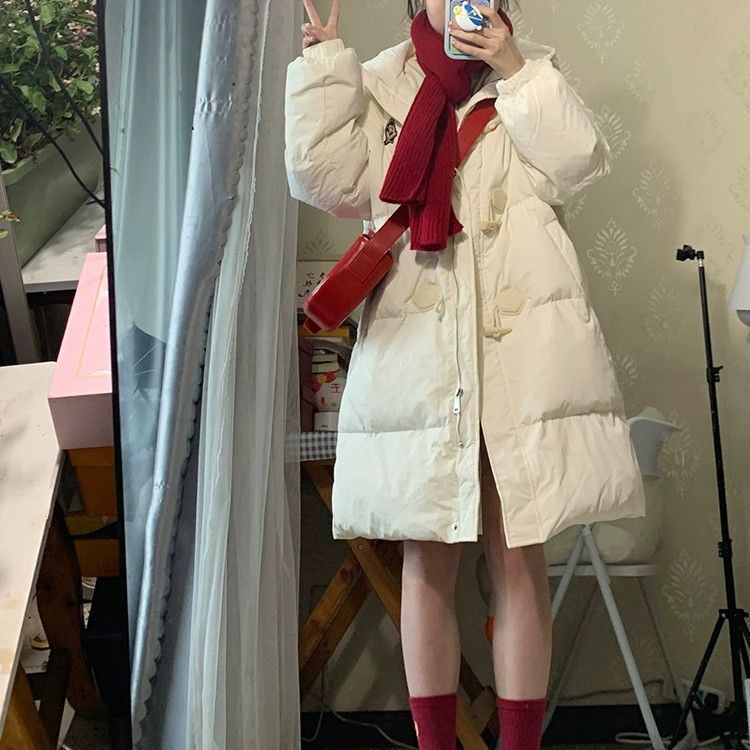 Women's down Jacket Winter 2026 New Style White Duck down Mid-Length White and Black College Style Petite Coat Korean Version