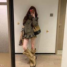 设计感立领短款风衣女秋季双排扣复古宽松百搭外套美拉德复古外套