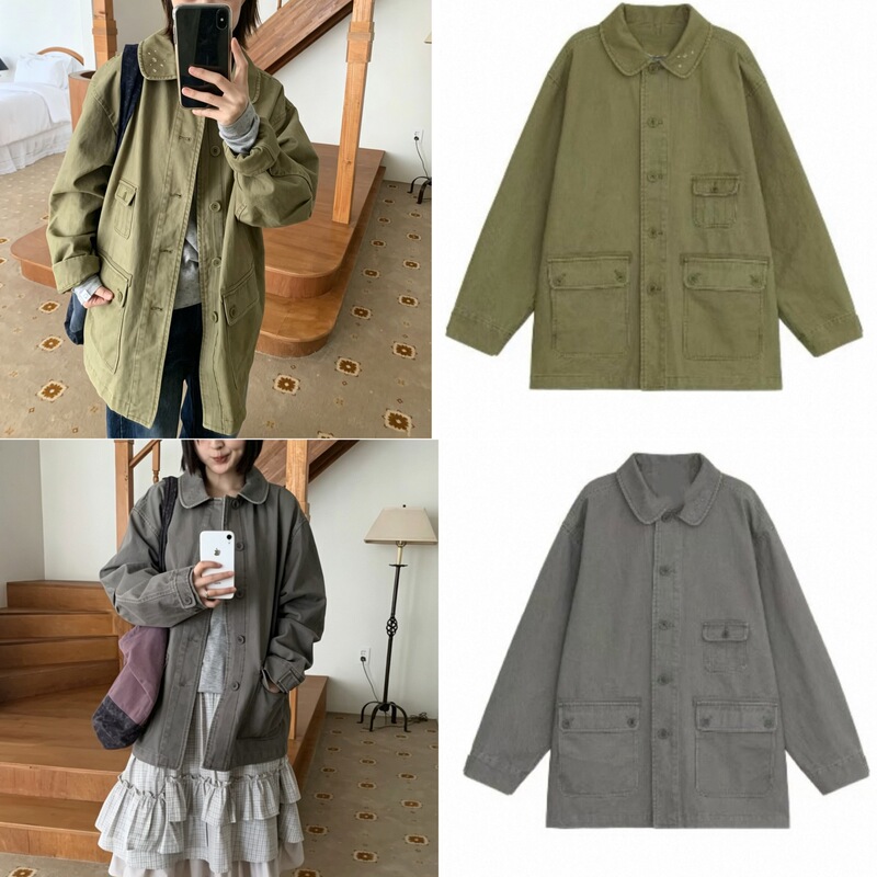 Korean Designer Oheshi* Washed Vintage Workwear Jacket Korean Style Women's Single-Breasted Denim Jacket for Women