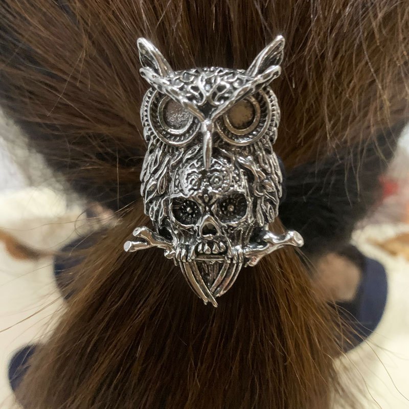 外贸爆款复古哥特猫头鹰骷髅头发绳万圣节高弹性发圈发饰批发代发