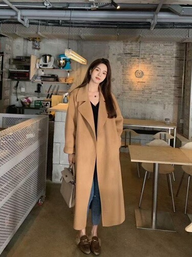 Long coat for autumn and winter, Melting double-sided plush wool coat for women, stylish and suitable for petite figures