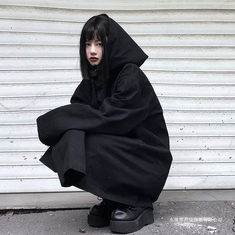 ins外套女韩版宽松学生春秋季新款原宿风bf风衣连帽中长款上衣潮