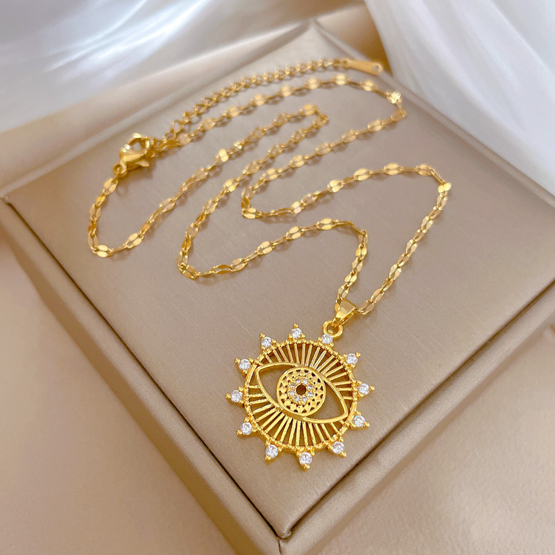 Fashion Eye Stainless Steel Copper Plating Rhinestones Pendant Necklace