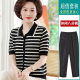 Mother's Summer suit Ice Silk Short-sleeved T-shirt Middle-aged and Elderly Women's Summer Thin Striped Top Stylike Lapp Collar Small Shirt