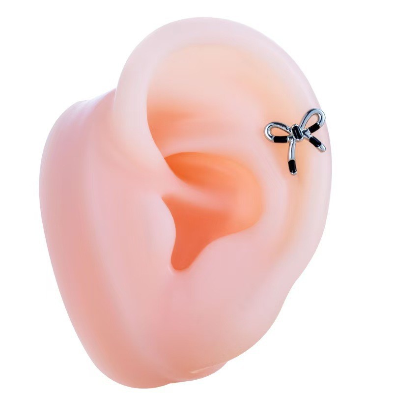 Sweet Cool Personality Titanium Steel Ear Bone Nails Dripping Oil Bow Screw Earrings Unique Niche Design detail image 8