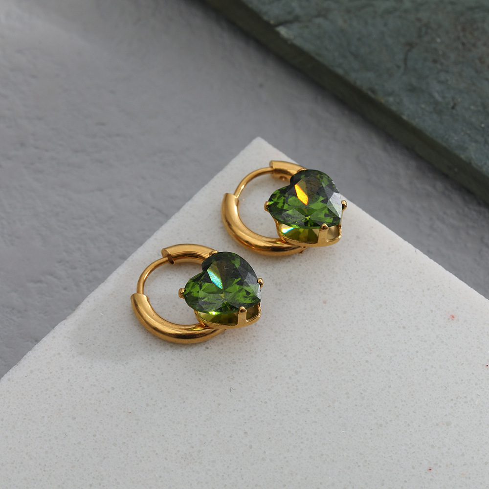 Fashion Heart Shape Stainless Steel Inlay Zircon Earrings 1 Pair