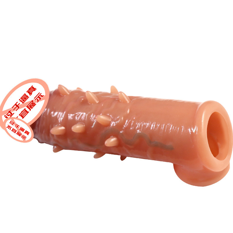 Jiuai Hollow Wearable Penis Sleeve with Triple Lock Ring, Skin Tone Silicone — detail image 7