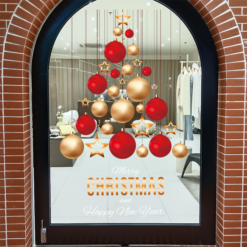 クリスマス装飾品ガラスドアシール店舗デパートクリスマスギフトボックスクリスマスツリー雰囲気配置静電シール|undefined