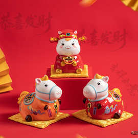 马上赚钱桌面摆件马年吉祥物企业年会礼品办公室陶瓷摆件创意礼品