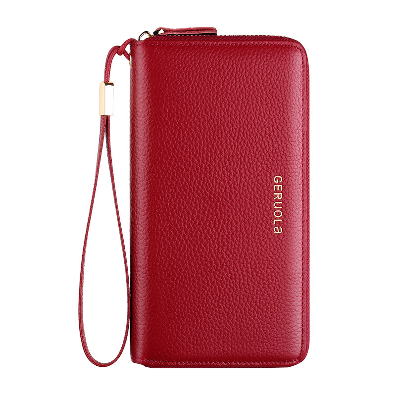 Cartera explosiva de comercio exterior para mujer cremallera larga simple y elegante bolso de mano de gran capacidad primera capa billetera de piel de vaca cuero