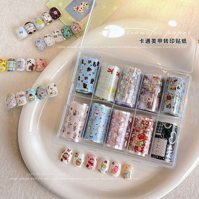 インターネットセレブ人気ネイルアート転写ステッカー DIY ソフトかわいい落書きクマリボンステッカー漫画ネイルアート転写紙|undefined