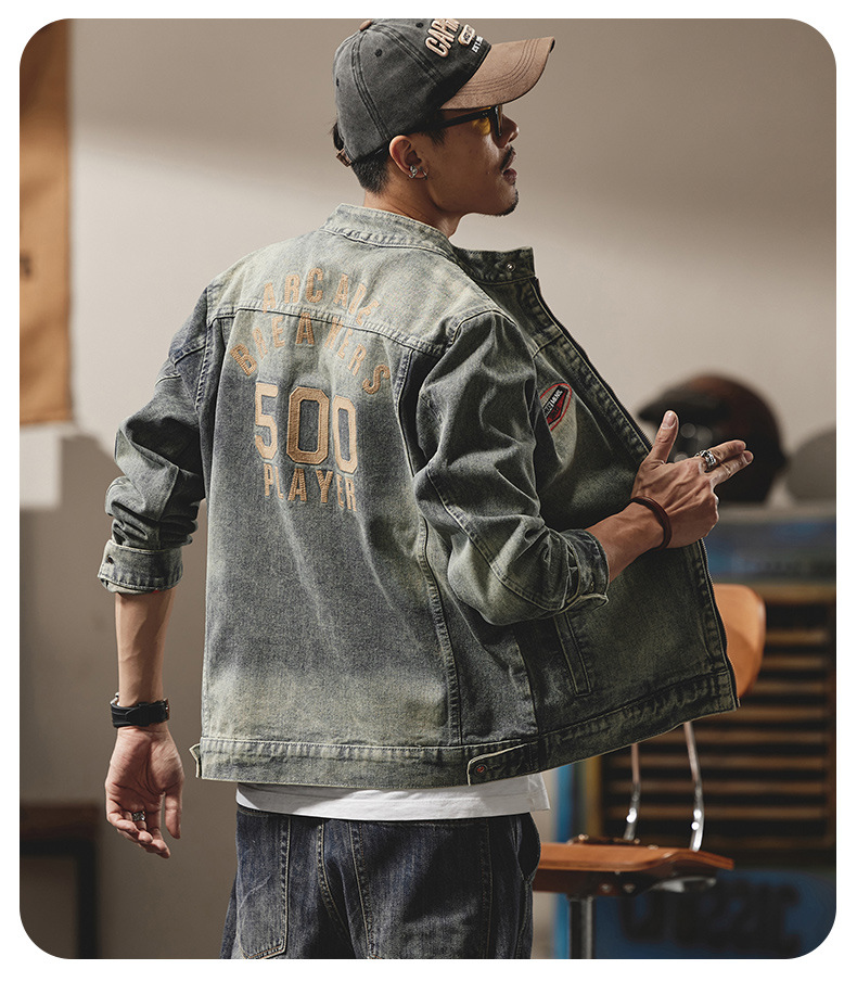 Autumn and winter trendy brand denim jacket men's loose retro men's jacket versatile lapel high street men's top_voghion.com
