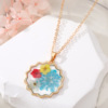 Organic necklace, epoxy resin, pendant, boho style, floral print