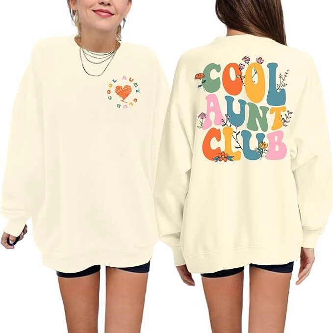 Lazychild Women's Auntie Sweatshirt: Oversized Cool Auntie Club Shirt Gigi Shirt Lazychild Women's Auntie Sweatshirt: Oversized Cool Auntie Club Shirt Gigi Shirt