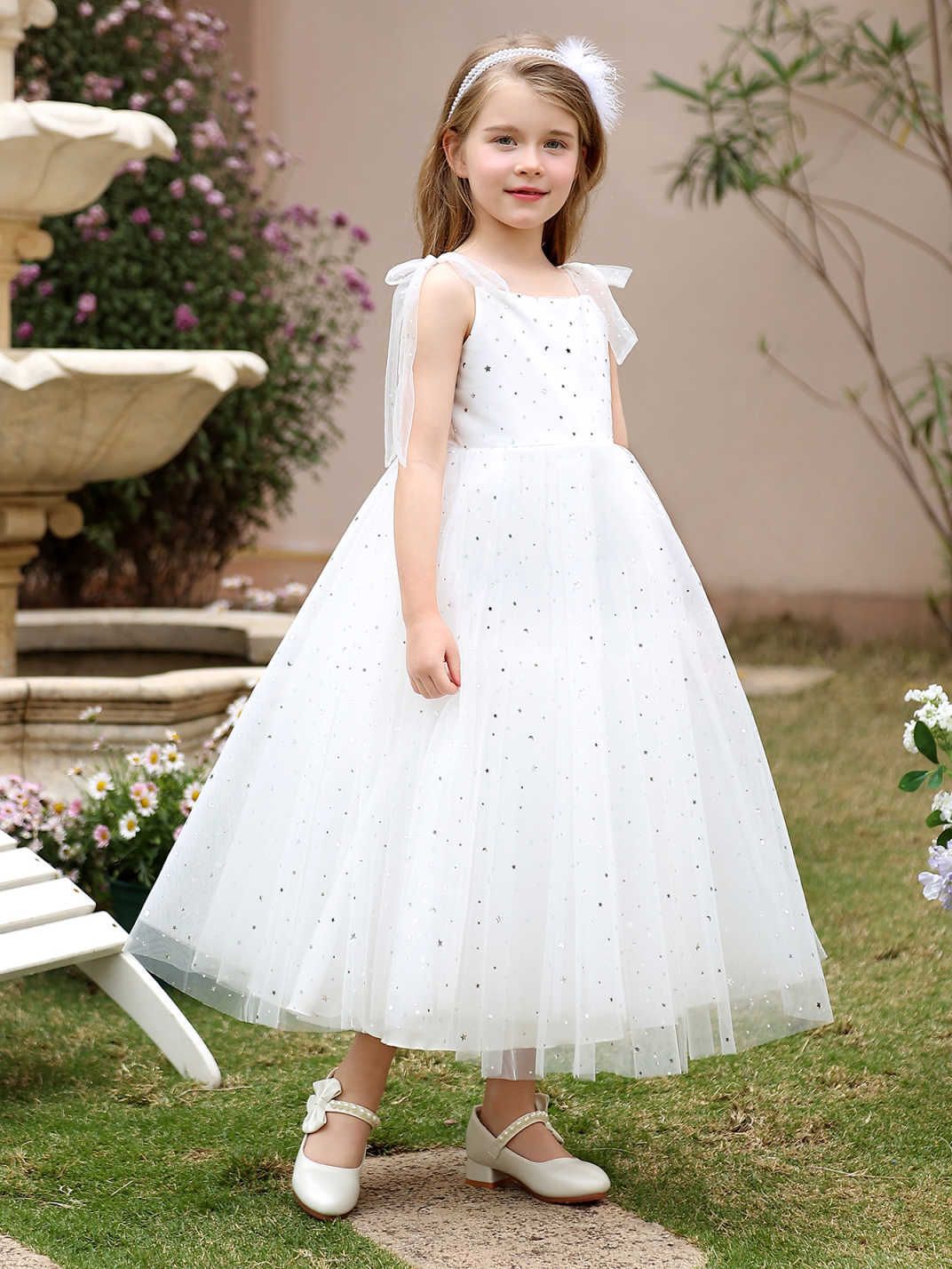 Nuevo vestido de princesa con tirantes para niños de Amazon transfronterizo, vestido de niña de flores, vestido de gasa hinchado, vestido de presentadora de niña