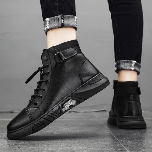 Martin boots men's genuine leather new winter warm plus velvet snow boots men's casual fashion trend British work boots