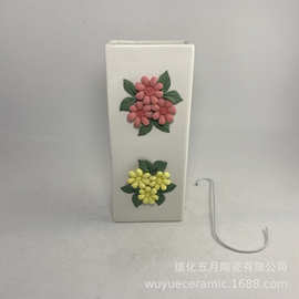 新款陶瓷工艺品加湿器空调插家居陶瓷白瓷出口挂式装饰品浮雕鲜花