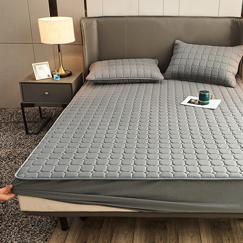Cotton Quilted Mattress Protector Solid Color Hotel Bed Cover_voghion.com