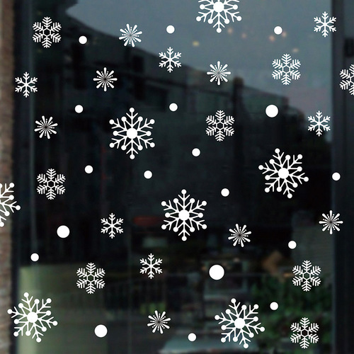 Christmas Snowflake Sticker Red and White Snowflake Sheet Window Sticker New Year Decorations Electrostatic Glass Sticker Sparkling Gold Powder Snowflake Wall Sticker
