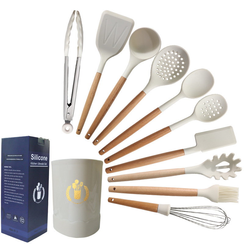 Transfronterizo 11 piezas de silicona de cocina antiadherente de silicona leche blanca de grado alimenticio conjunto de cocina de silicona al por mayor